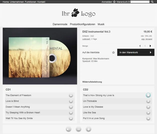 Musikshop mit mp3 Hörproben