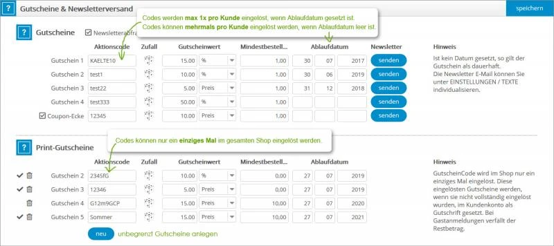 Gutscheincodes für Geschenkgutscheine