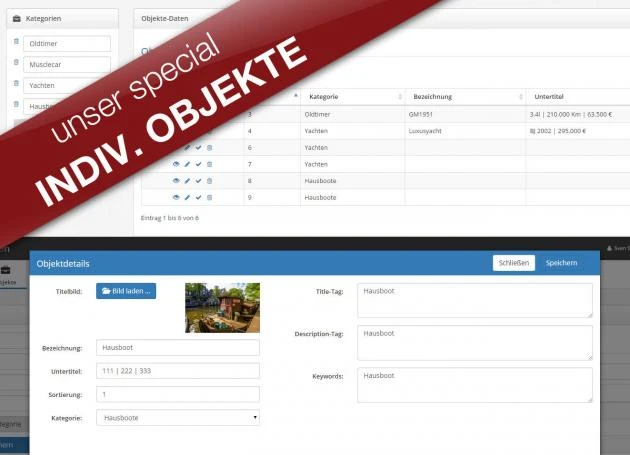 Objektbasiertes Portal z.B. für Immobilien, Yachten, Autohändler usm.