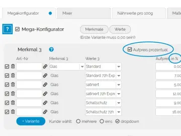 Megakonfigurator Prozentaufschläge